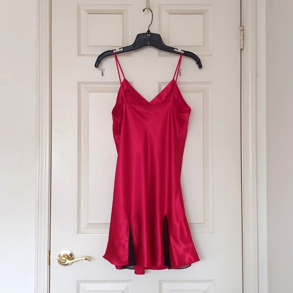 NWOT. Victoria's Secret Red Satin with Tie/Black Tassel & Sheer Bottom Nightgown - Picture 2 of 8